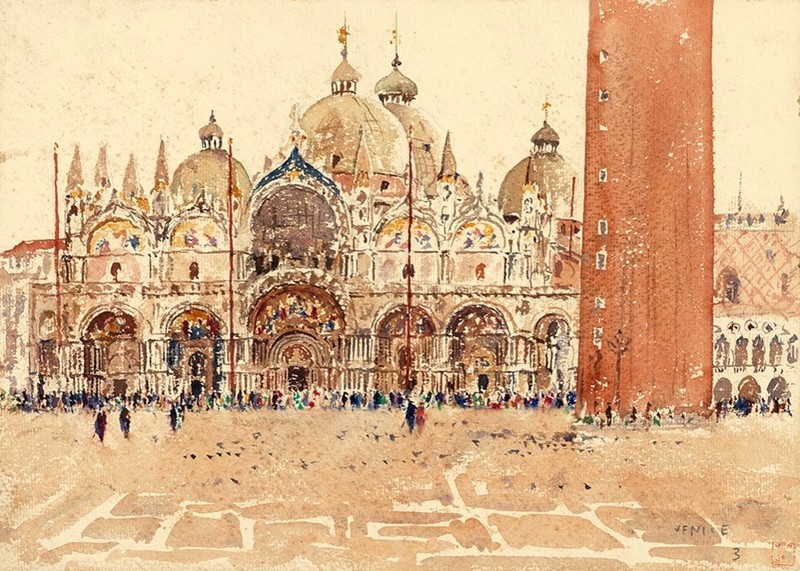 水彩， 画于 1930 年 8 月 8 日 威尼斯， 圣马可广场［意］ Piazza San Marco, Venice, I taly © 东南大学.jpg