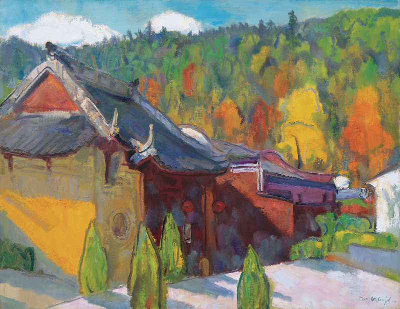 陈钧德，《禅院古刹天目山》，布面油彩，116 × 90 cm，2007