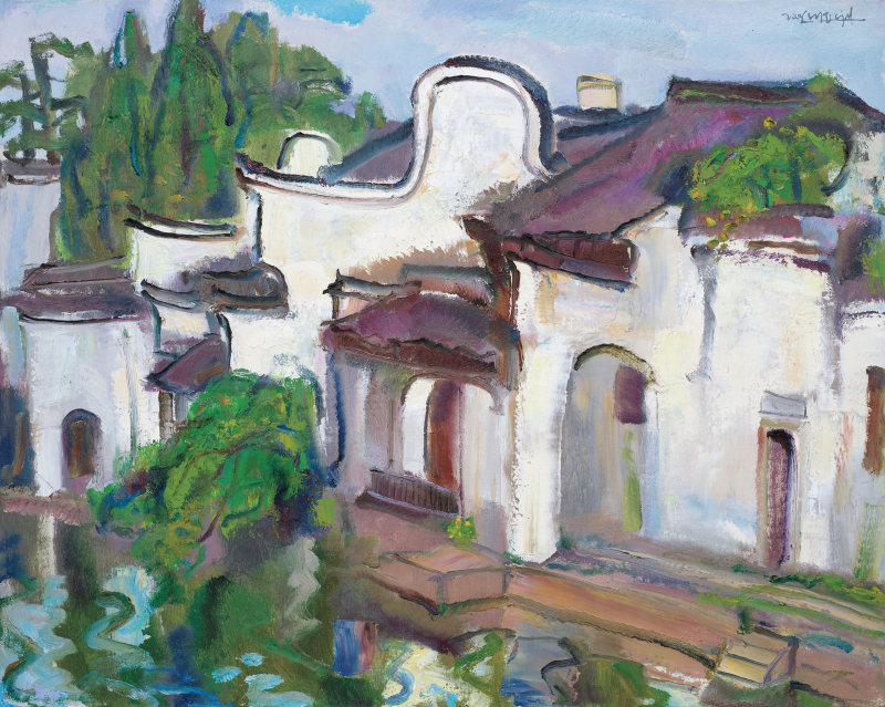陈钧德，《白墙青瓦图》，布面油彩，80 × 100 cm，2008