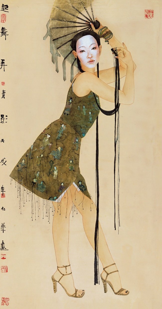 起舞弄清影-173.2X93cm-纸本水墨- 2006年