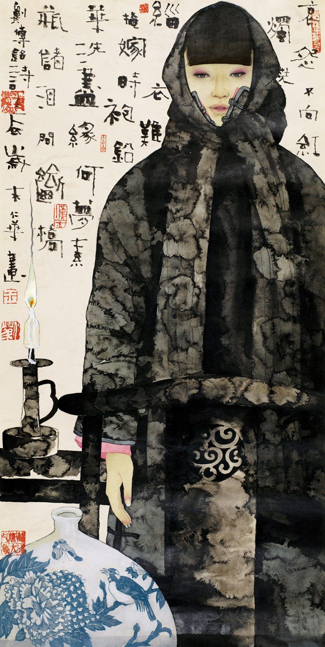 哀怨不向红烛烧-131.6×66cm-纸本水墨-2012年