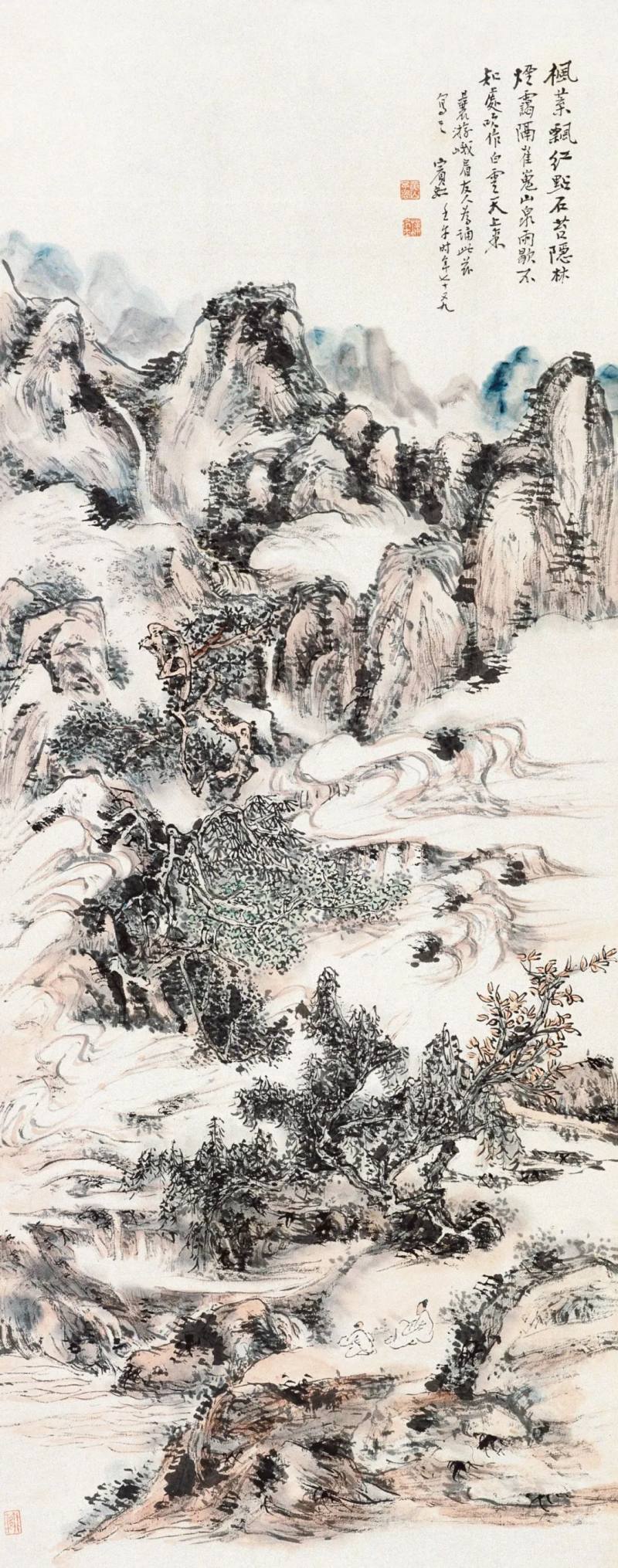 峨嵋诗意 黄宾虹 北京画院藏 103×40.5cm 纸本设色 1942