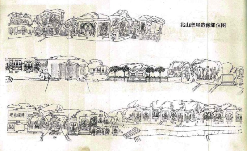 郭相颖绘制的北山摩崖造像部位图（大足石刻研究院供图）.jpg